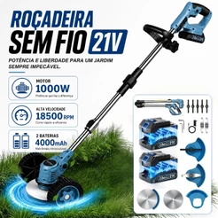 Máquina de Cortar Grama Roçadeira Elétrica Sem Fio 21V 18500RPM Para Jardim Dobevi