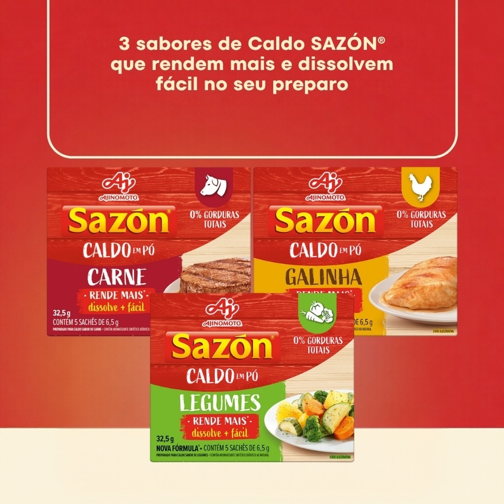 Kit Caldo em Pó SAZÓN® Carne, Galinha e Legumes - 0% Gordura - Ideal para Sopas e Risotos · foto 2