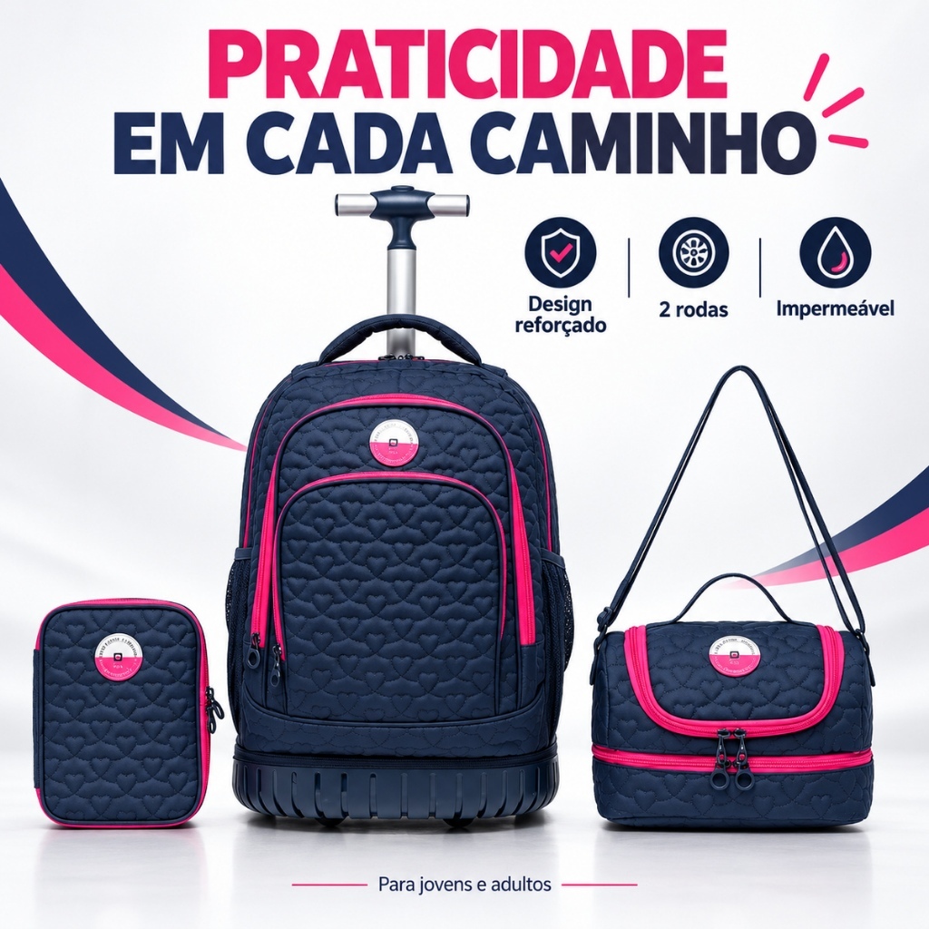 Kit Mochila Adulto Estojo Lancheira Juvenil Reforçada Hang Loose