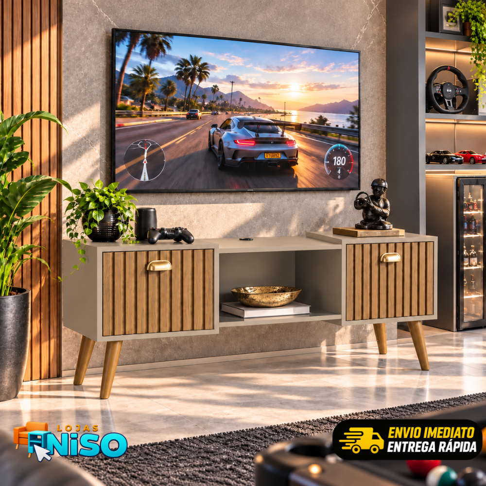 Rack Bancada com pés 1.20 Life e Vegas 0.90 com 2 Portas Moderno Parede TV Até 50Pol