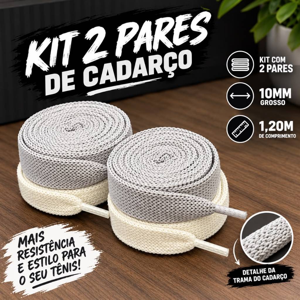 Kit 2 PARES Cadarço Achatado Flat Premium 10mm (1,20m) — Tênis e Calçados