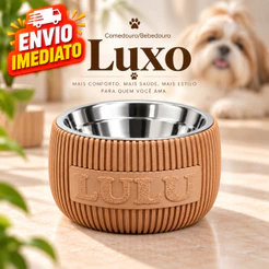 Comedouro Pet Elevado com nome Personalizado Cachorro Gato Bebedouro Tigela Inox Ração Água Antivômito Premium