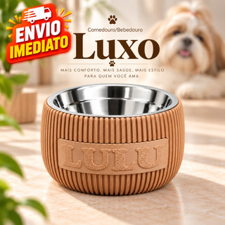 Comedouro Pet Elevado com nome Personalizado Cachorro Gato Bebedouro Tigela Inox Ração Água Antivômito Premium