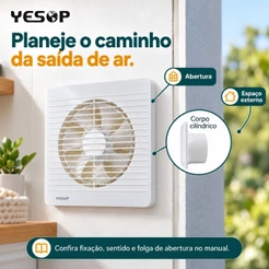 Exaustor Banheiro Silencioso Residencial Yesop 150/200/250mm Bivolt Yesop