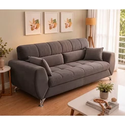 Sofá de 3 Lugares Bélgica com 204cm de Largura e Revestido em Tecido Suede Linoforte