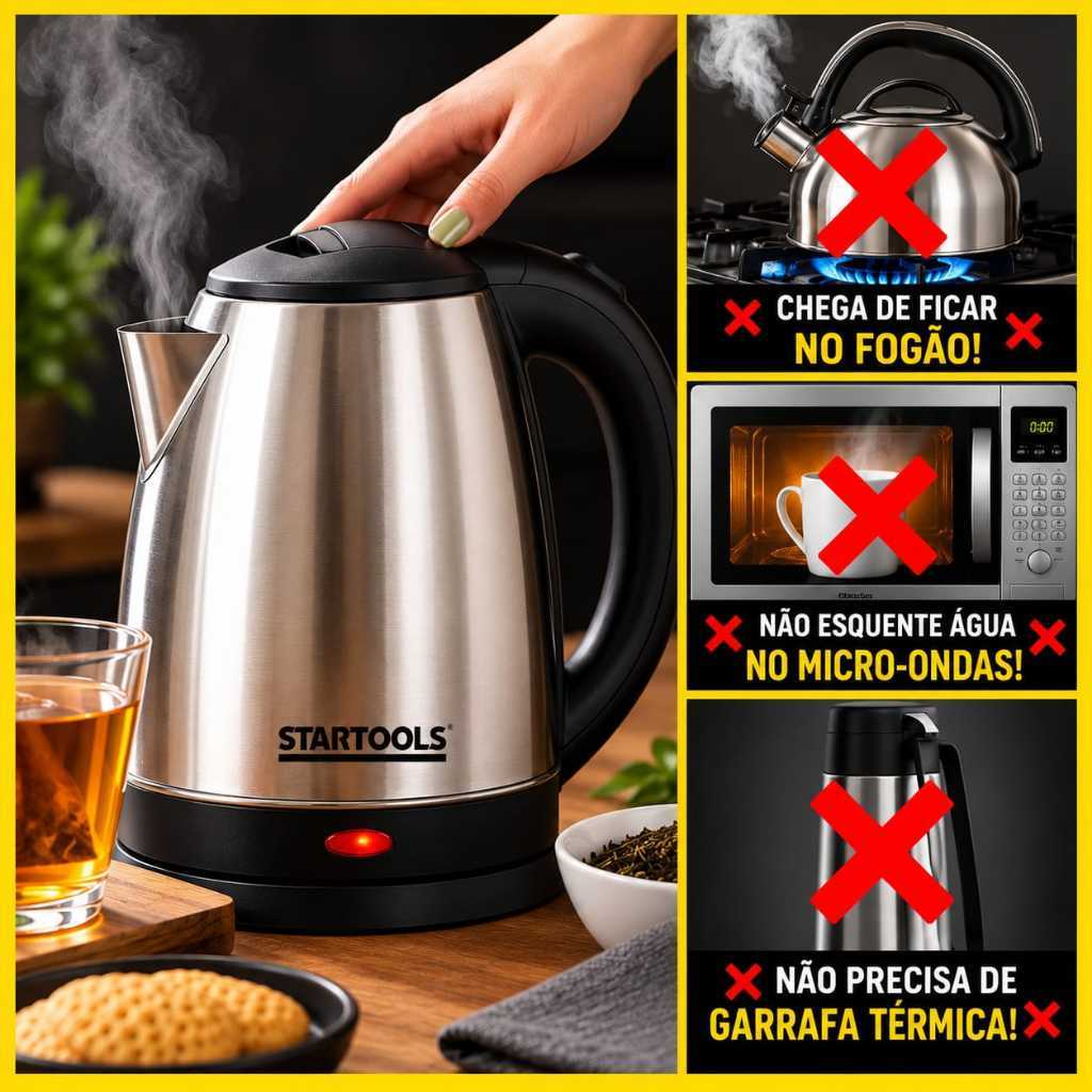 Chaleira Elétrica Jarra Fervedora de Água 2 Litros Inox 110V Desligamento Automático Café Chá Chimarrão