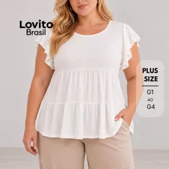 Lovito Blusa Feminina Manga Curta Plus Size Curve Com Babados TSB359BRL388
