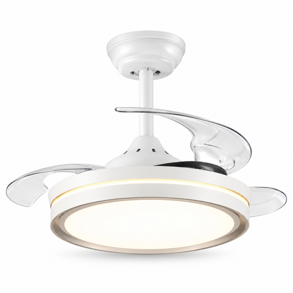 Ventilador de Teto com Lustre LED Multicolor Retrátil 3 Pás Controle Remoto Ventilação e Exaustão 3K 4K 6.5K