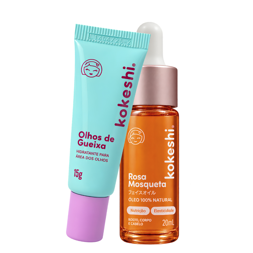 Kit Kokeshi Olhos de Gueixa e Óleo de Rosa Mosqueta Natural com Hidratação Intensa