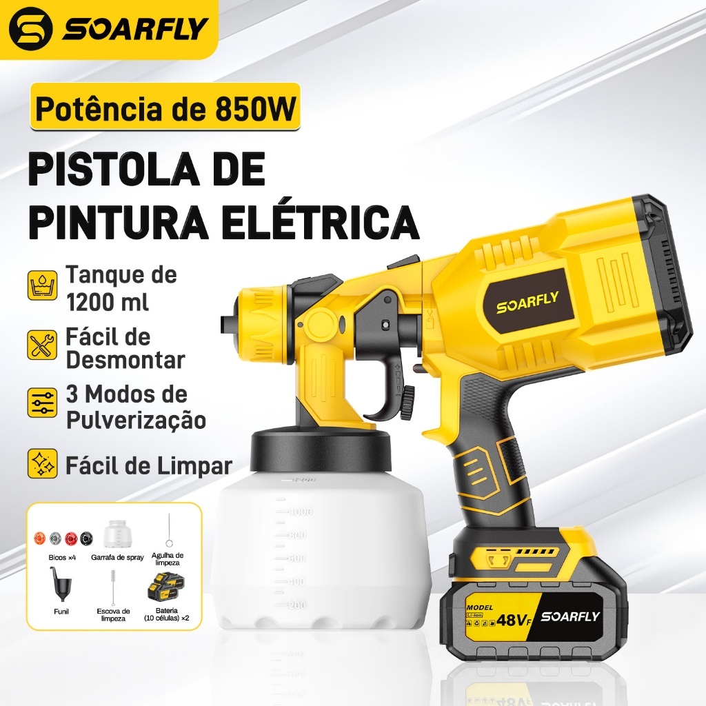 SOARFLY 1000ML pistola pulverizador tinta portatil 48v duas baterias