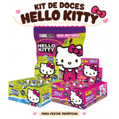 Kit Doces Hello Kitty 1 Pacote de Balas 500g e 2 Caixas de Chicletes Riclan