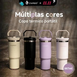 CIVAGO Garrafa Térmica Portátil 887ml Aço Inox BPA Free Antivazamento com Tampa Canudo e Alça Stanley Quente/Frio