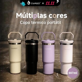 CIVAGO Garrafa Térmica Portátil 887ml Aço Inox BPA Free Antivazamento com Tampa Canudo e Alça Stanley Quente/Frio