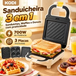 3 em 1 Elétrica Antiaderente Sanduicheira e Waffles/Donuts 700w 110V Grelha Removível Portátil -M9