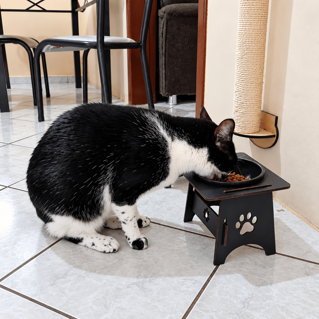 Comedouro Cães Gatos Cachorro Pet Tigela Aluminio  Plástico MDF 400ml Suporte Elevado Cães e Gatos