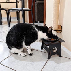 Comedouro Cães Gatos Cachorro Pet Tigela Aluminio Plástico MDF 400ml Suporte Elevado Cães e Gatos