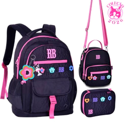 Kit Mochila de Costas Com Estojo e Lancheira Rebecca Bonbon Flower-Clio Style