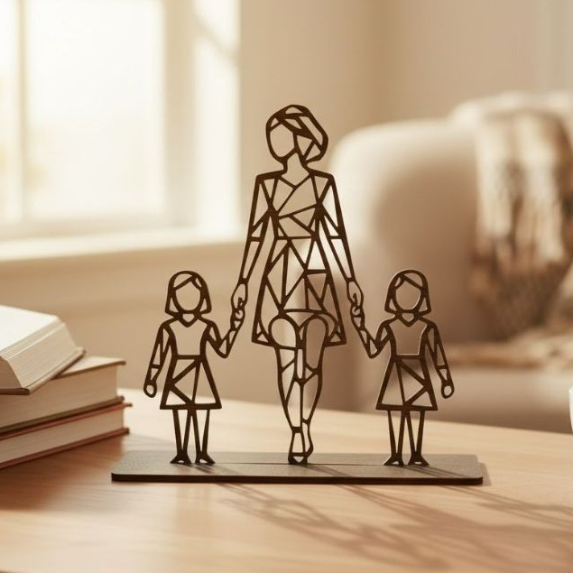 Display Mdf Mãe e Filhas na Base Decoração para Sala Geométrico Enfeites para Rack