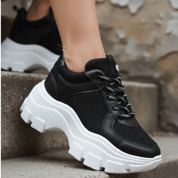 Tênis Feminino Tratorado Chunky Dad Sneaker Tenehi Blogueira Preto