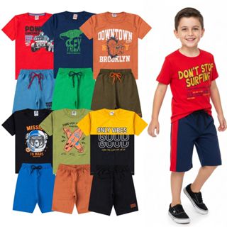 Kit Infantil e Juvenil Menino 6 | 10 Peças Verão Sortido – 5 Camisetas + 5 Bermudas ou 3 Camisetas + 3 Bermudas em Oferta na Shopee