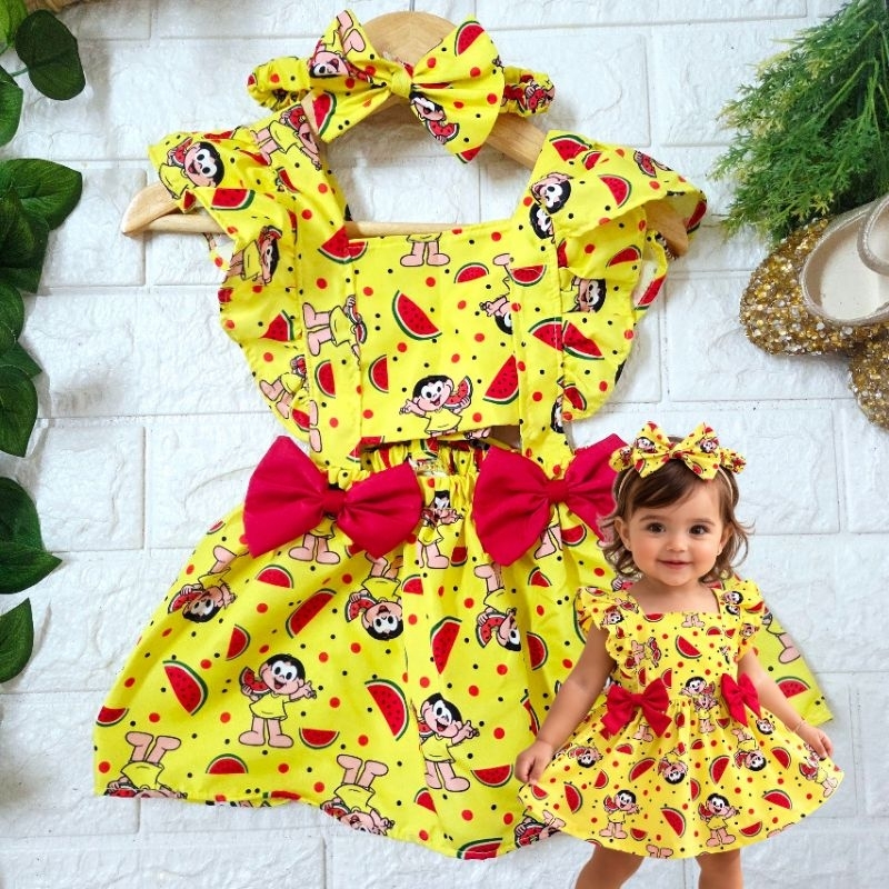 Vestido Salopete Romper Short Jardineira Luxo Magali Melancia Aniversário ( 1 a 2 anos / 9 a 18 meses  Regulável) em Oferta na Shopee