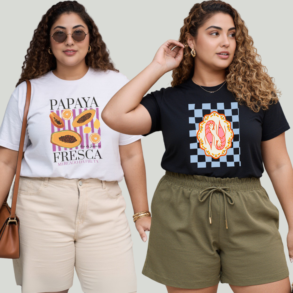 Kit 2 Camisetas Plus Size Feminina 100% Algodão Estampa Tendência Confortável e Moderna