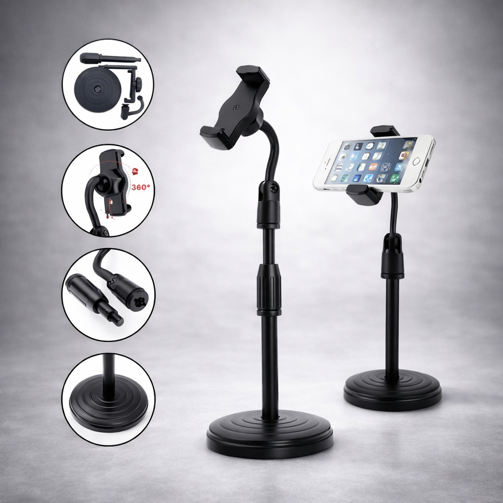 Suporte para Celular de Mesa Ajustável 360º Base Portátil Smartphone Selfie