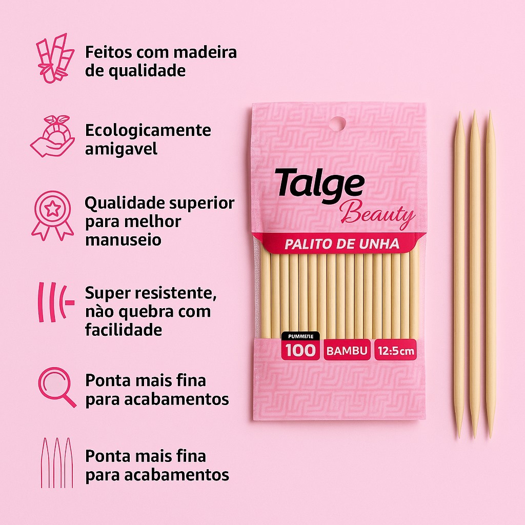 Palito de Unha Bambu Reforçado para Cutícula Manicure Pedicure | Nail Art, Estética, Salão de Beleza