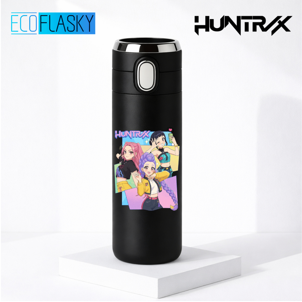 Garrafa Térmica Infantil Aço Inox Guerreiras do K-Pop Huntrix Termometro LED Digital Temperatura 420ml Presente