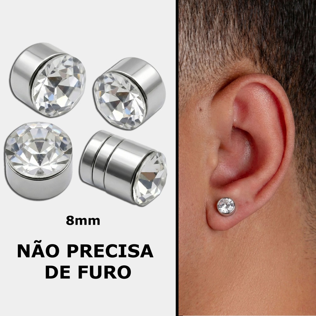 Brinco de Pressão Magnético com Zircônia 8mm – Sem Precisar de Furo (Unissex)