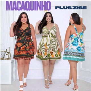Vestido Macaquinho /Plus Size / Short Saia Alça /crepinho estampado; em Oferta na Shopee