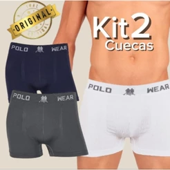 Kit 2 Un Cuecas Boxers PoloWear Premium Originais Sem Costura Microfibra