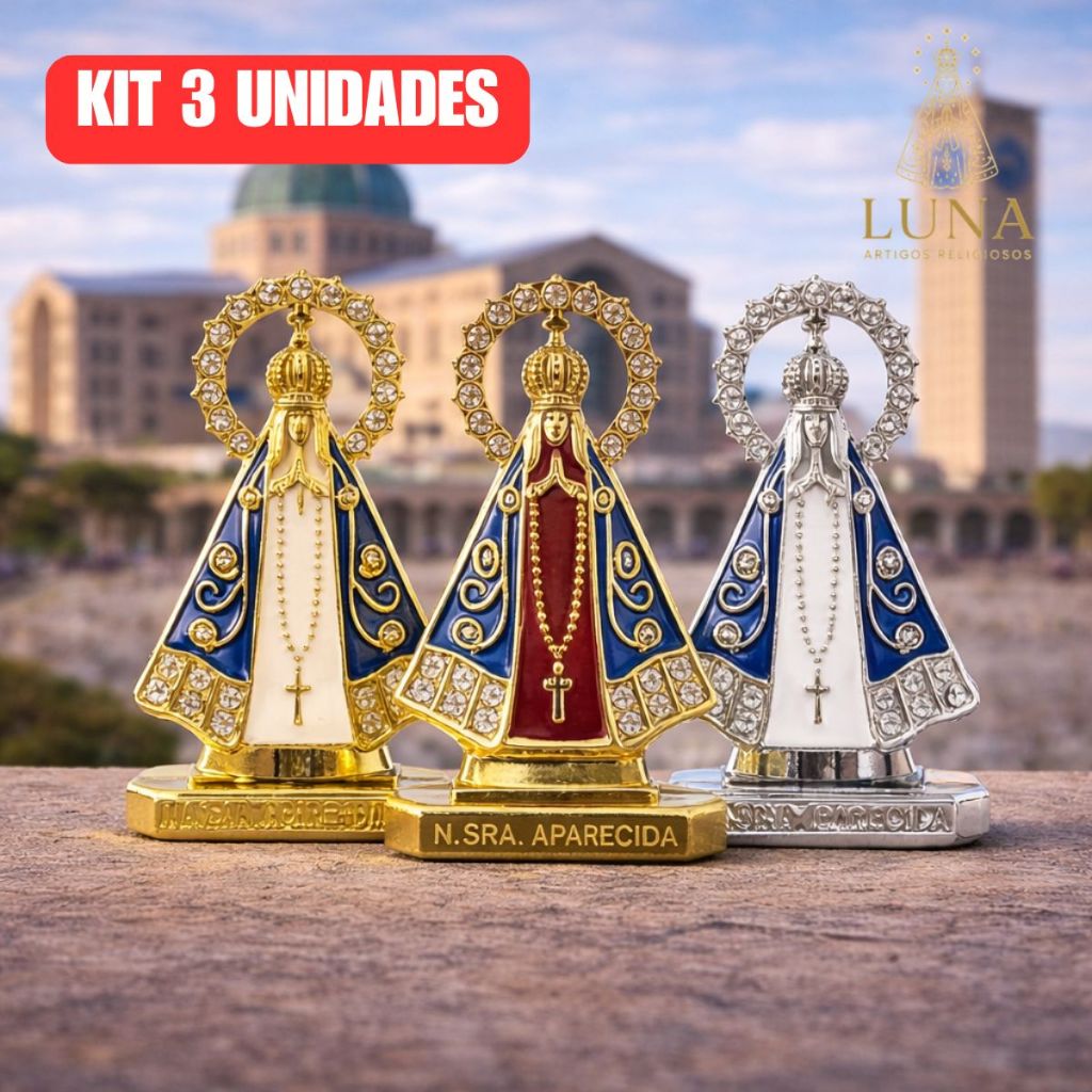 Kit 3 Santinha Nossa Senhora Aparecida Painel Para Carro Caminhao Mesa Dupla Face