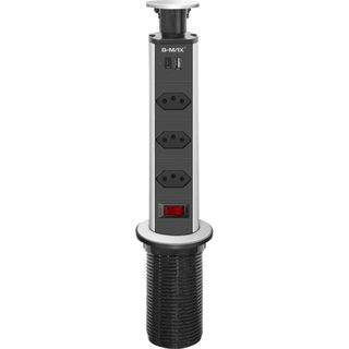 Torre Tomada Retrátil Embutir 3 Entradas + Usb Tipo C Embutir Deslizante Bivolt Multiplug Mesa