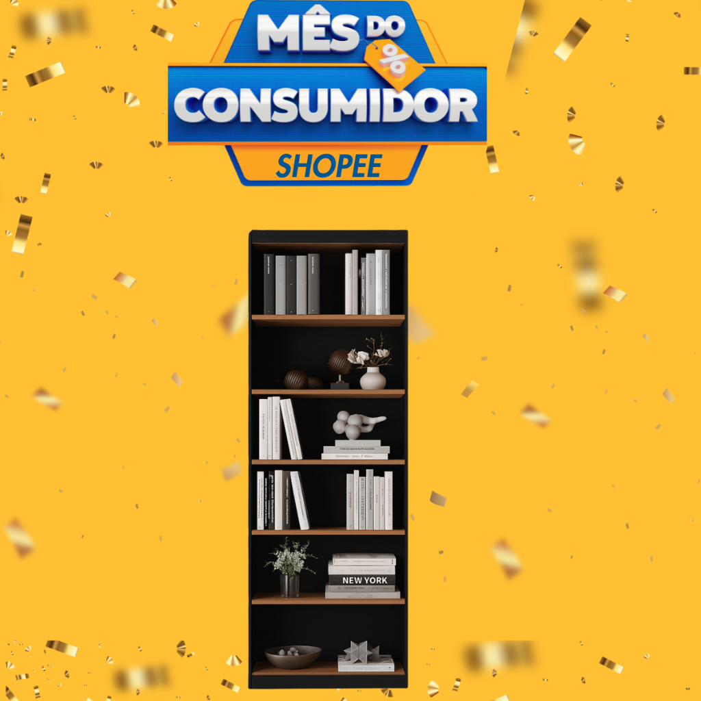 Estante livreiro organizador multiuso armario multifuncional prateleiras 6 nichos gold Preto/Nature em Oferta na Shopee