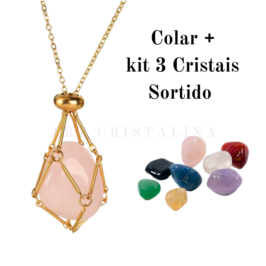 Colar Porta Pedras Troque de Cristais Redinha de Aço Inox + kit pedras Naturais em Oferta na Shopee