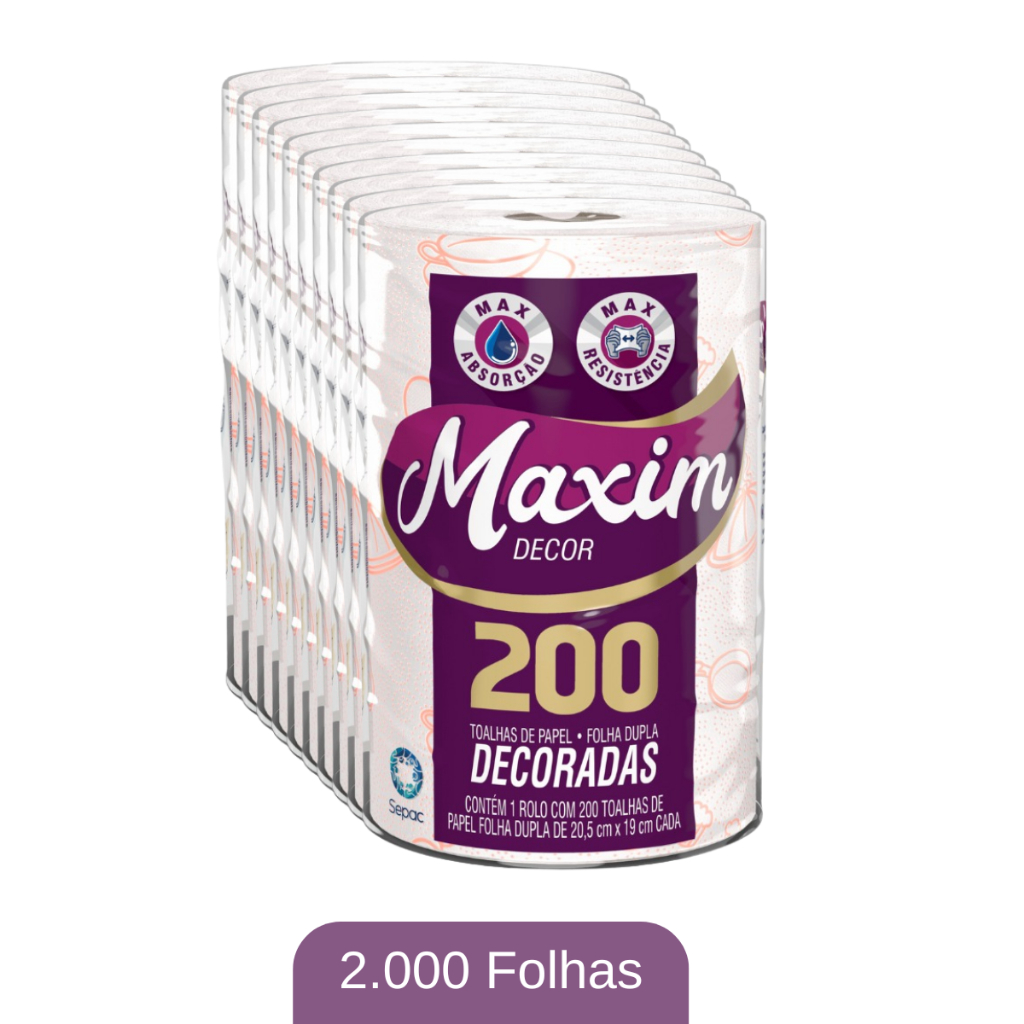 Kit 10 Rolos de Papel Toalha Maxim Decor Toalhas Decoradas 20,5cm x 19cm Alta Absorção