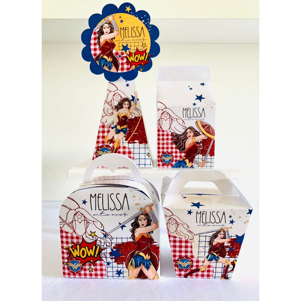 Kit festa- Pegue e Monte - Mulher Maravilha - Lembrancinha Personalizada – Caixinhas infantil Decoração Aniversário