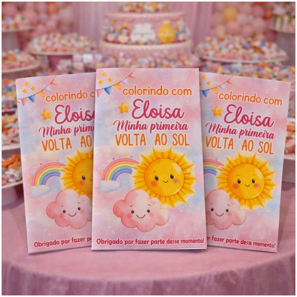 Kit 50 livrinhos personalizado Minha Primeira volta ao sol rosa lembrancinha de aniversário infantil