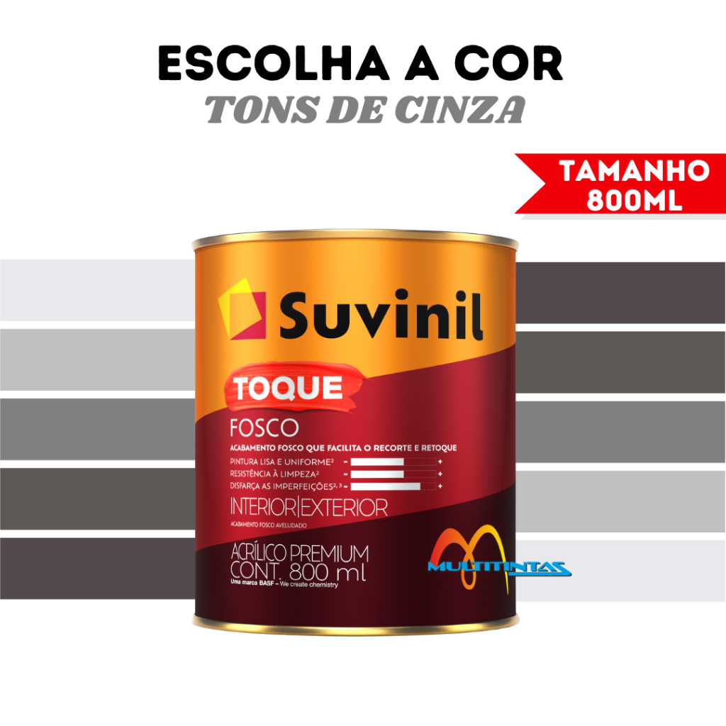 Tinta Acrílica Fosco 800ml Tons De Cinza Parede Toque Fosco Suvinil em Oferta na Shopee