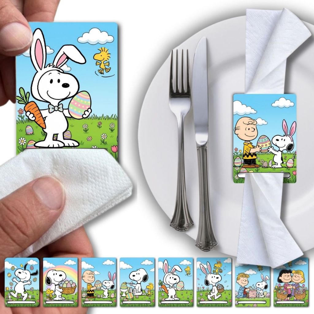 Kit Porta Guardanapo Páscoa Coelho Decorativo SNOOPY - 08 ou 16 Peças em Madeira - Decoração SNOOPY