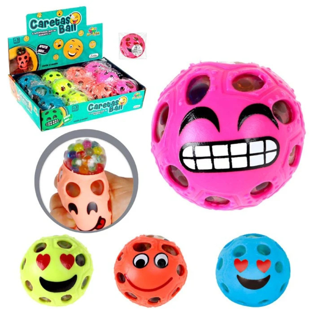 Bola Sensorial Careta Ball Anti Stress Com Bolinhas Gel Coloridas Brinquedo Infantil