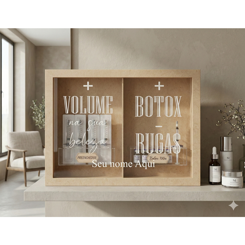 Quadro Duplo Porta Frascos de Botox + Preenchimento + Volume na sua beleza + Botox - rugas Personalizado