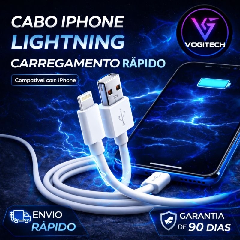 Cabo iPhone Lightning Turbo 66W 6A – Nylon Premium Reforçado 1m | Super Rápido e Resistente