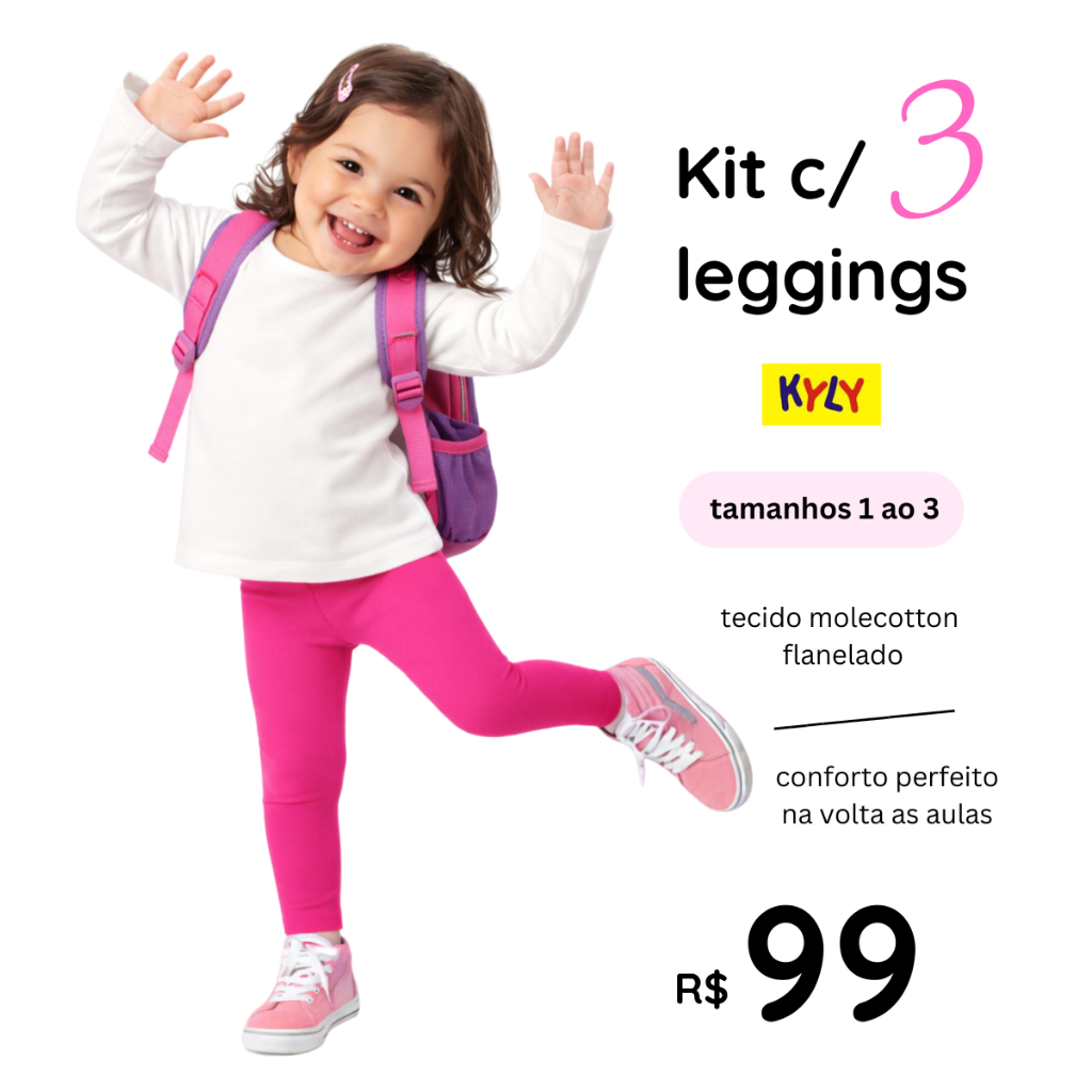 Kit infantil com 3 Leggings flanelada Kyly tamanhos 1 ao 3 9000239