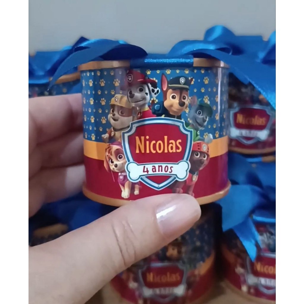 Kit Tubolatas personalizadas 5×6cm-Lembrancinha Patrulha canina azul | aniversário | lembrancinhas festas