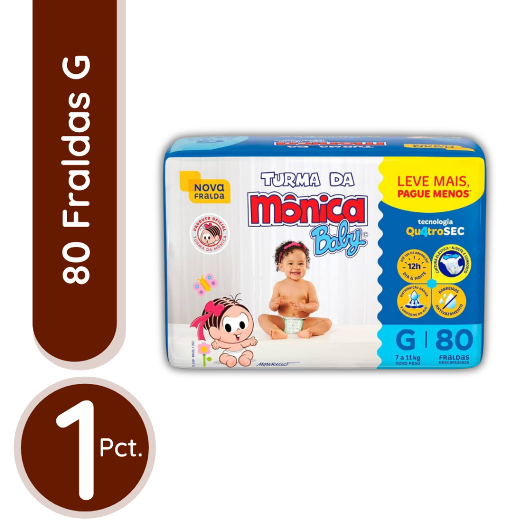 Fralda Turma Da Mônica Baby G - 1 Pacote / 80 Fraldas