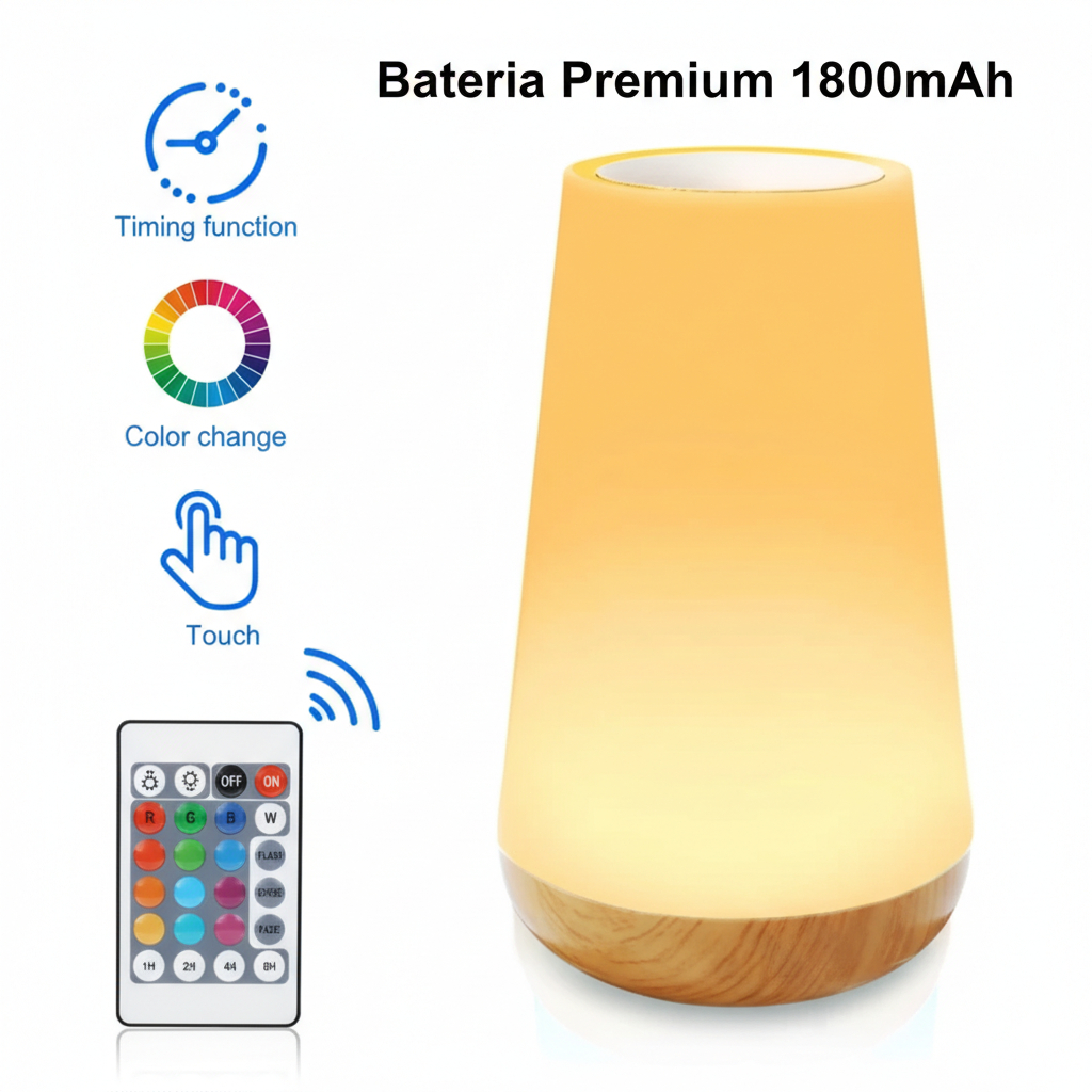 Luminária LED Para Quarto Luz Noturna 13 Cores Recarregável com Controle Remoto e Toque 3 Modos em Oferta na Shopee