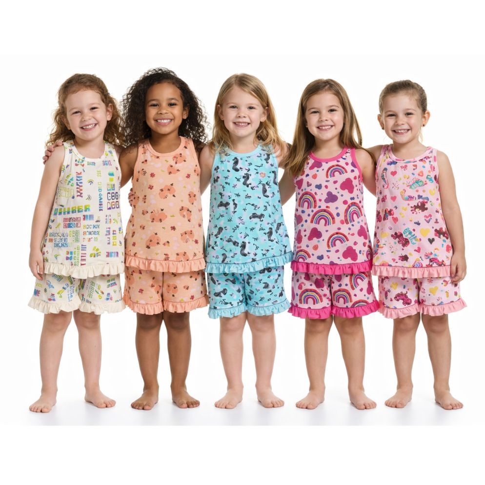 Pijama Menina Malha 100% Algodão Baby Doll Verão Confortável Estampado 1 ao 16 Anos
