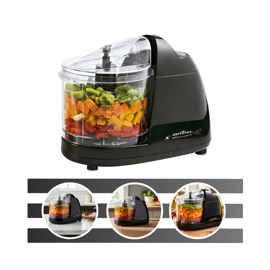 Mini Processador De Alimentos 160w 360ml Com Função Pulsar 2P Britânia